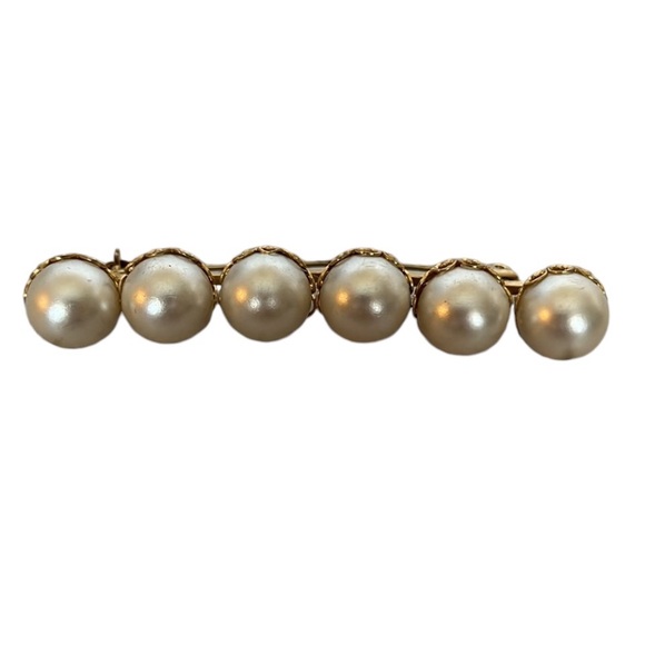 6 Faux Pearl Gold Tone Brooch. Pre Owned 3” long - Picture 1 of 3